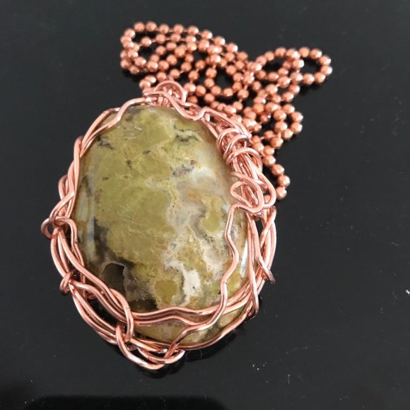 Genuine Boulder Opal Gemstone Solid  Copper Pendant Necklace Handmade - Picture 2 of 5